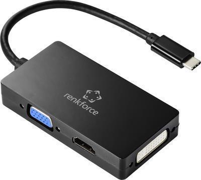 Renkforce RF-4633066 USB-C / HDMI / DVI / VGA Adapter [1x USB-C™ Stecker - 1x VGA-Buchse, HDMI-Buchse, DVI-Buchse 24+5pol.] Schwarz (RF-4633066)