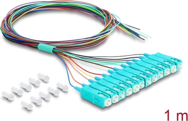 Delock LWL Pigtail Fanout Kabel 12 x SC-UPC Simplex Stecker zu 12 x offenes Kabelende 1 m (91048)