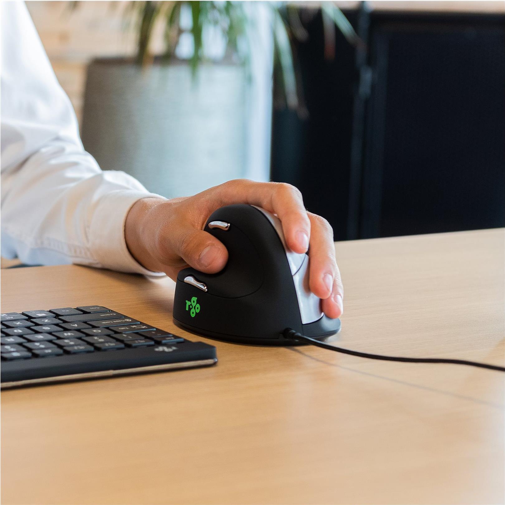 R-Go Tools HE Break Ergonomische Vertikale Maus Linkshänder Groß USB 2400 DPI Schwarz/Silber