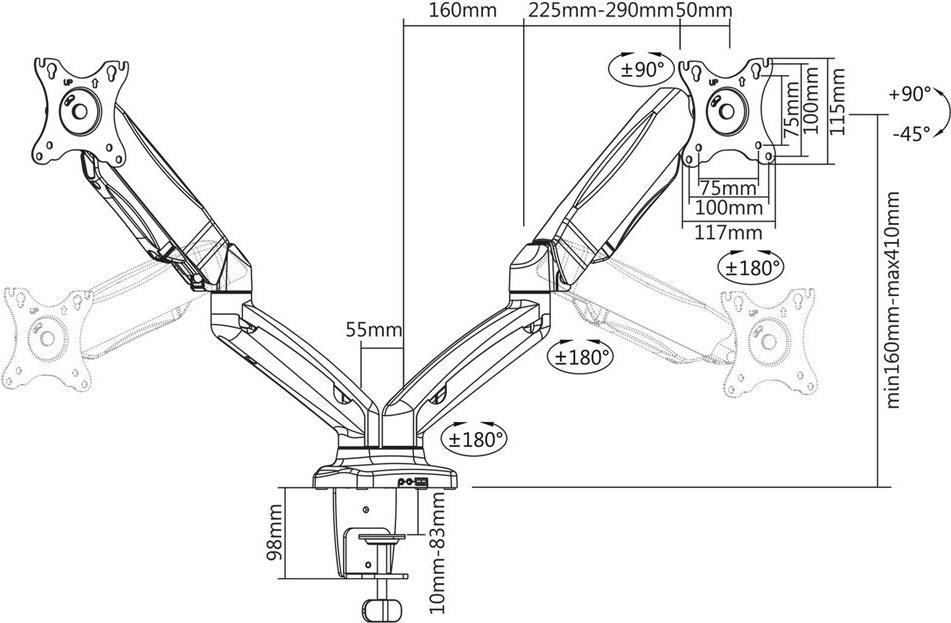 ACT AC8312 Flachbildschirm-Tischhalterung 81,3 cm (32" ) Klemme /Bolzen Schwarz (AC8312)