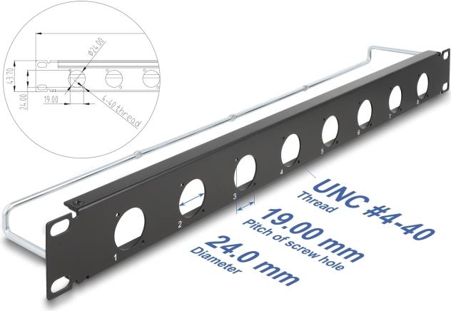 Delock 19" D-Typ Patchpanel mit Entlastungsschiene 8 Port 1 HE schwarz (67059)