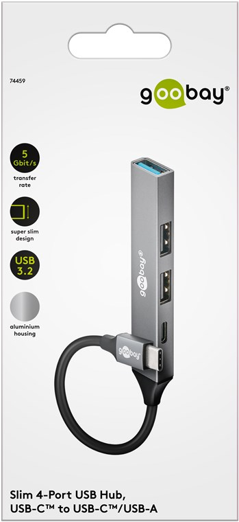 goobay Slim USB-Hub 4-Port USB-C auf USB-C/USB-A USB 3.2 Hellgrau