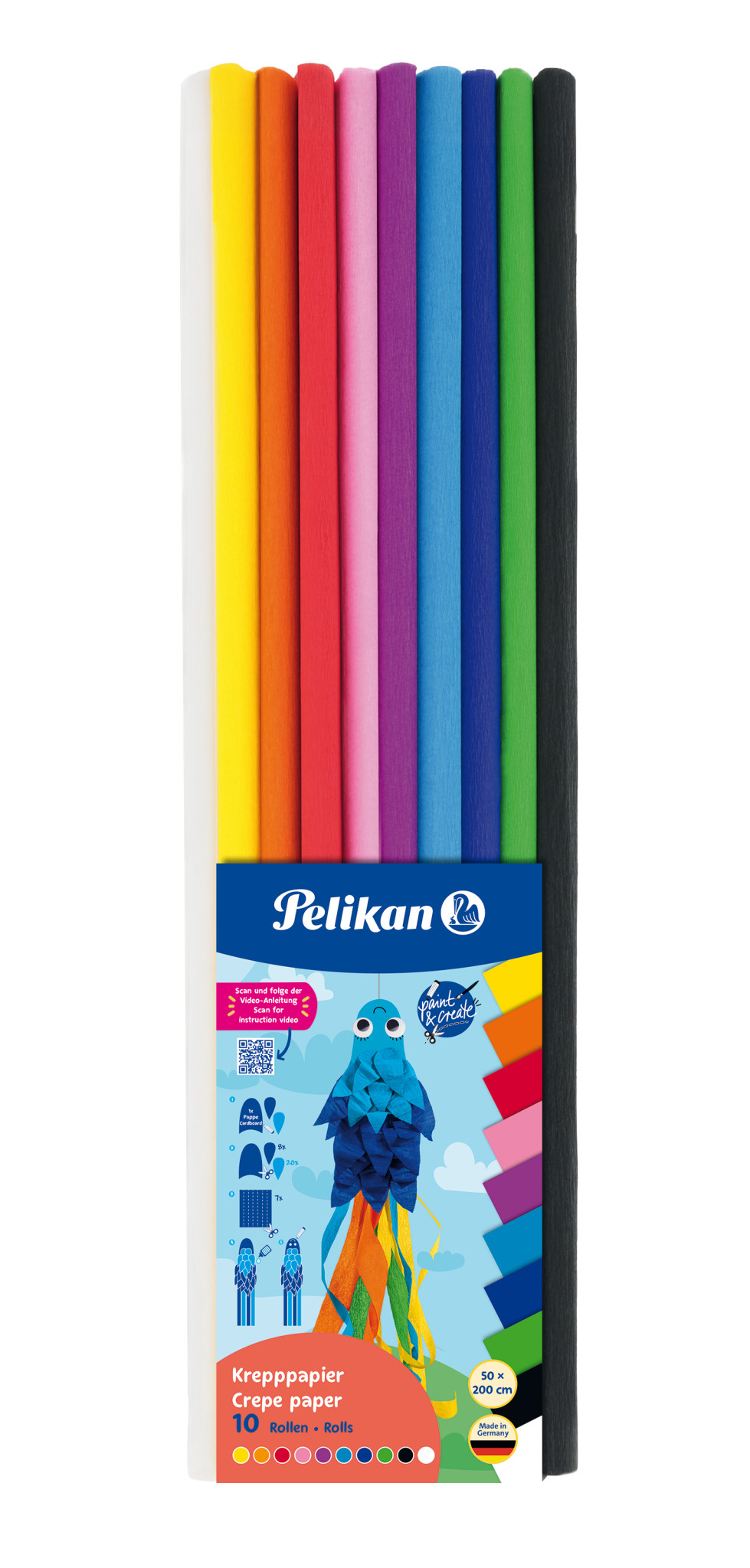 Pelikan 101622 Krepppapier 500 mm 10 Blätter Mehrfarbig