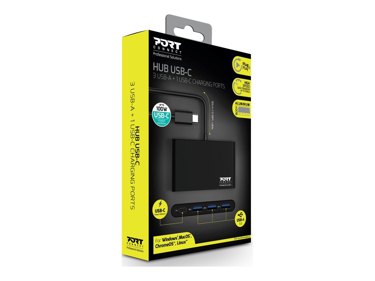 PORT Connect 900122 USB-C Hub 3x USB 3.0 + 1x USB-C Silber, Weiß