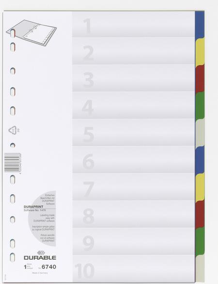 DURABLE Register A4 10-tlg. mit farbigen Taben und Deckblatt PP 25 ST 674027