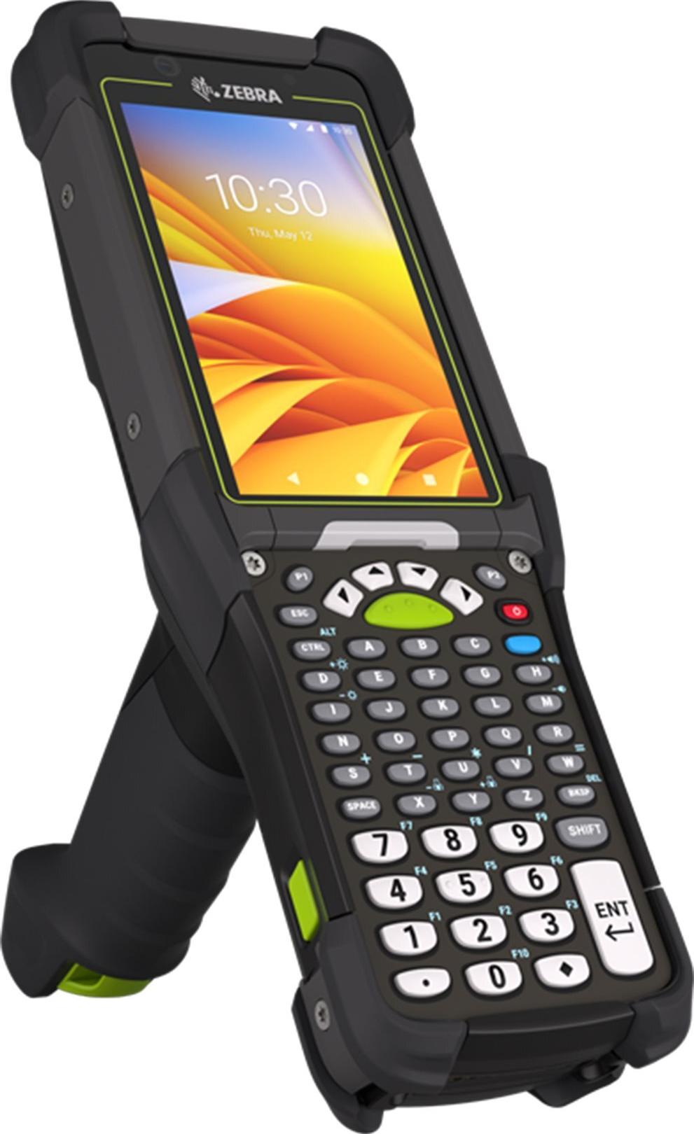 Zebra MC9450, 2D, SE58, Alpha, GPS, Gun, BT, WLAN, 5G, NFC, Android, GMS Mobiles Datenerfassungsgerät, 2D, Imager (SE5800), Bildschirmdiagonale: 10,9cm (4,3''), Tastenfeld (Anzahl Tasten 58 keys, alphanumerisch), GPS, Pistolengriff, Vibration, Bluetooth, WLAN (Wi-Fi 6E), 5G, NFC, Micro SD-Slot, Qualcomm Octa Core, 2,4GHz, RAM: 6GB, Flash: 128GB, Android, inkl.: Google Mobile Services, Akku, 7000mAh, Schutzart: IP65, IP68 (MC945B-3G1M6HSS-A6)