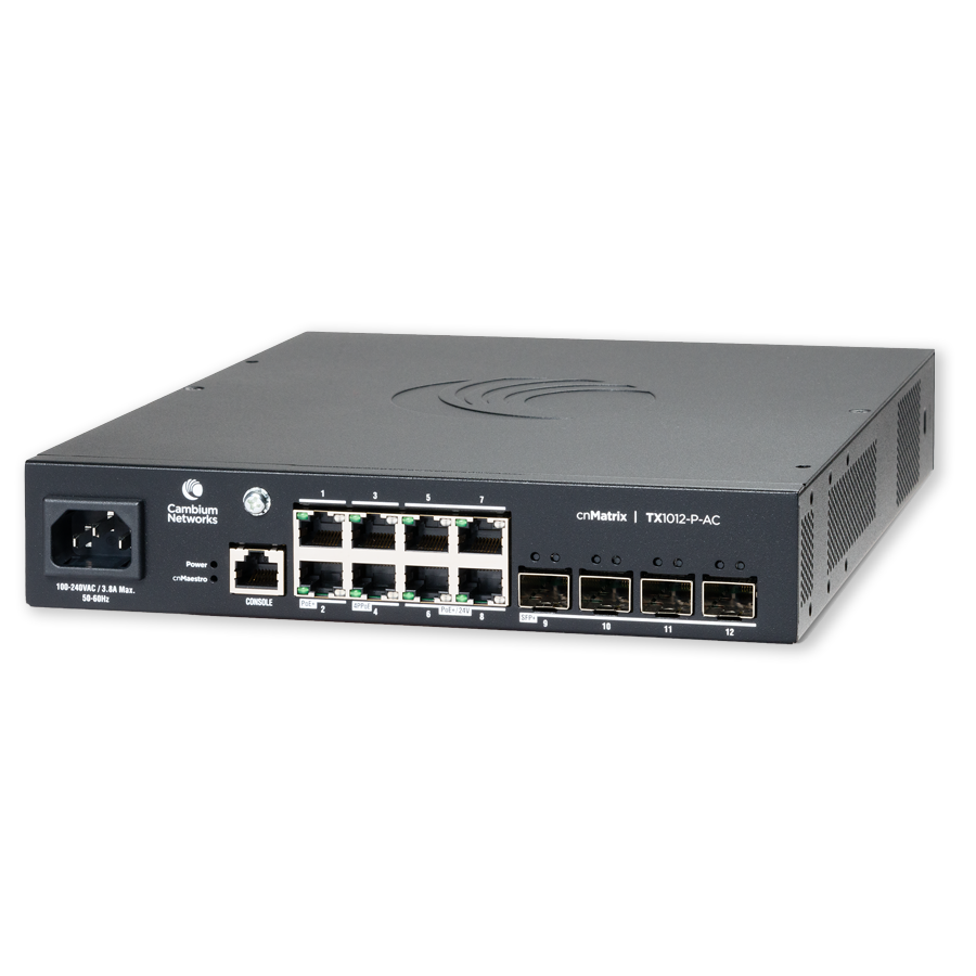 Cambium Networks cnMatrix Switch TX1012-P-AC Managed L2/L3 Gigabit Ethernet (10/100/1000) Power over Ethernet (PoE) Schwarz (MXTX1012GXPA00)