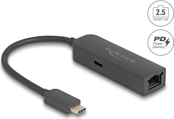 Delock USB Type-C Adapter zu 2.5 Gigabit LAN mit Power Delivery 100 Watt (66938)