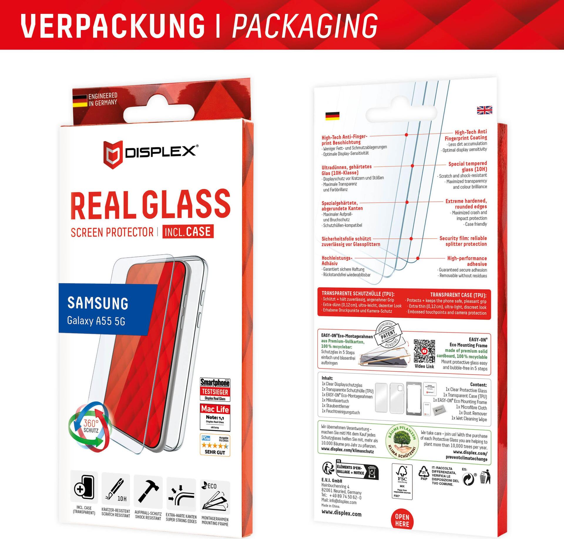Displex Panzerglas + Schutzhülle für Samsung Galaxy A55 5G Transparent
