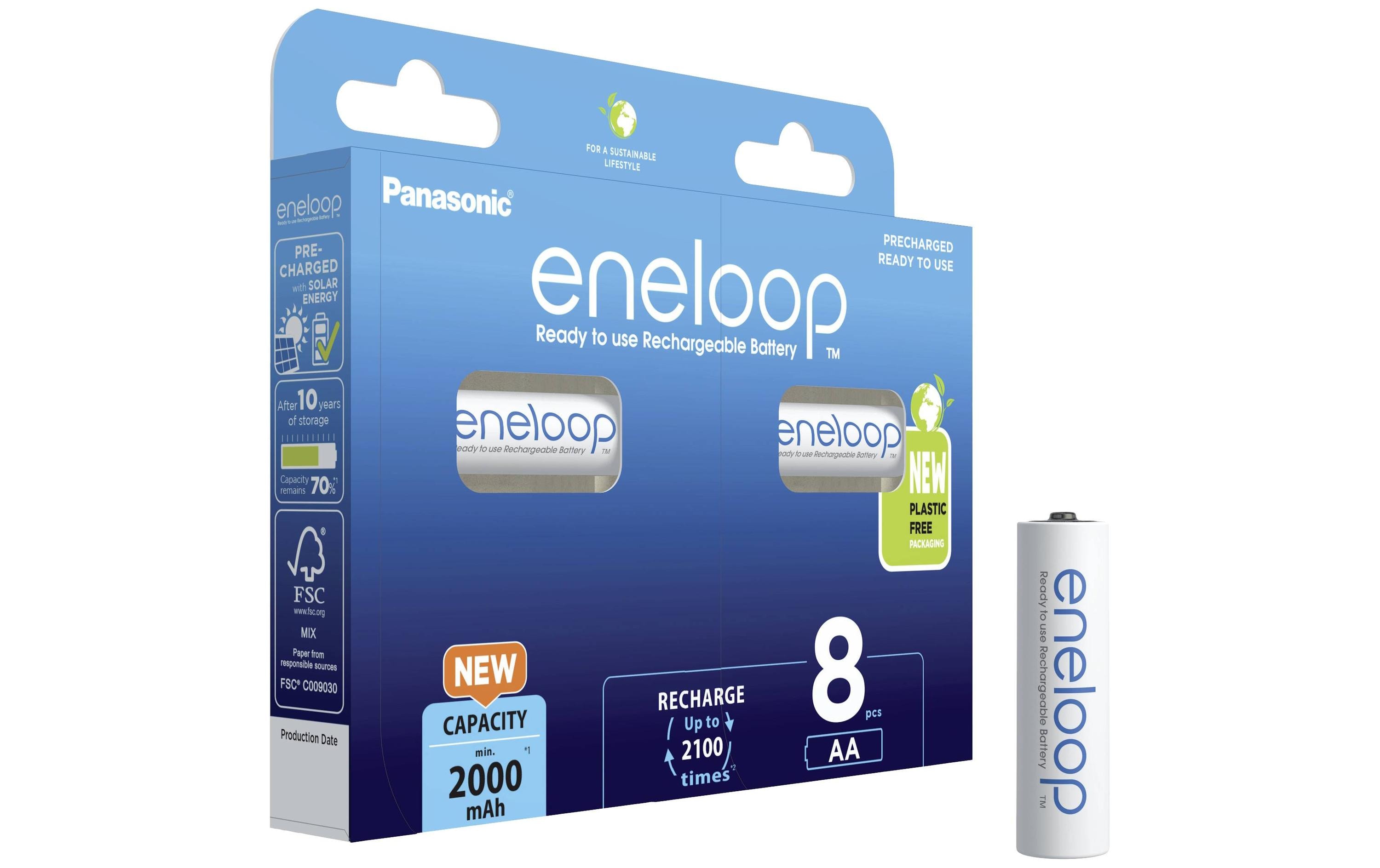 Panasonic eneloop BK-3MCDE/8BE NiMH Akku AA 1,2 V 2000 mAh 8er-Pack Weiß