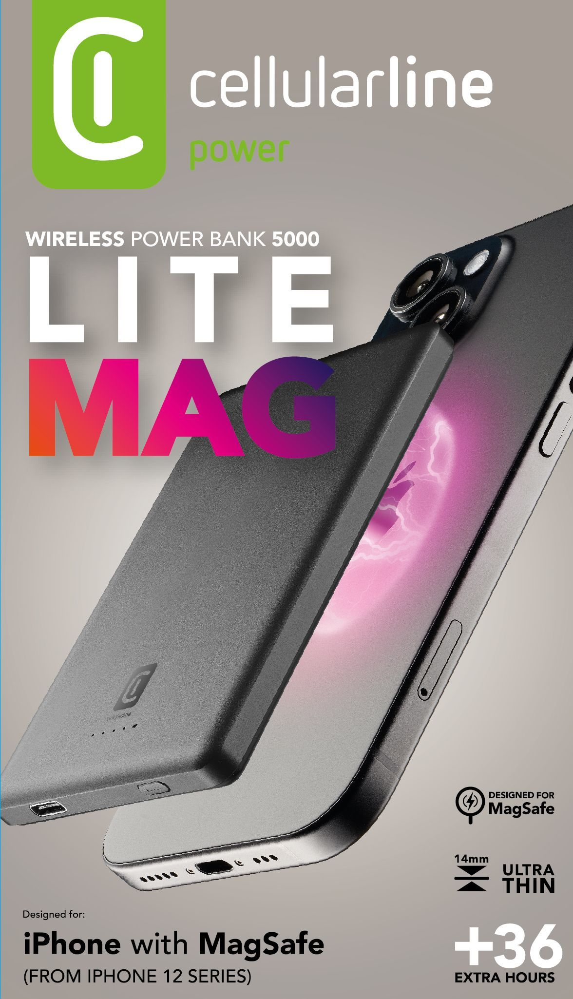 Cellularline MAG LITE 5000 Induktive Power Bank 5000 mAh 7,5 W Magnetisch Grau