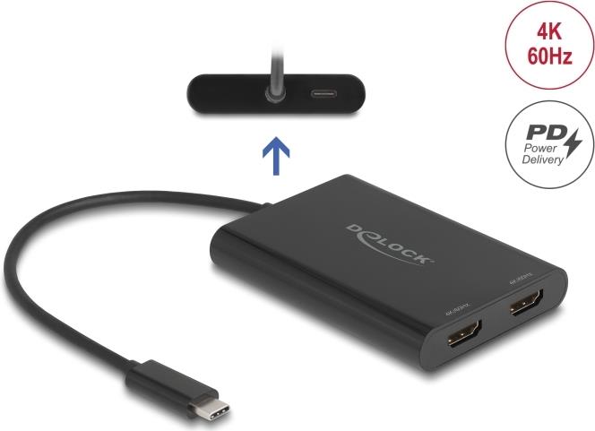 Delock Adapter USB Type-C zu 2 x HDMI 4K 60 Hz mit DisplayLink Grafik und (64309)