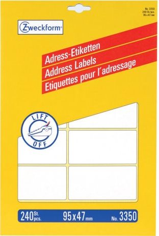 ZWECKFORM Avery - Permanent-Adressklebeetiketten - weiß - 95 x 47 mm - 240 Etikett(en) (20 Bogen x 1
