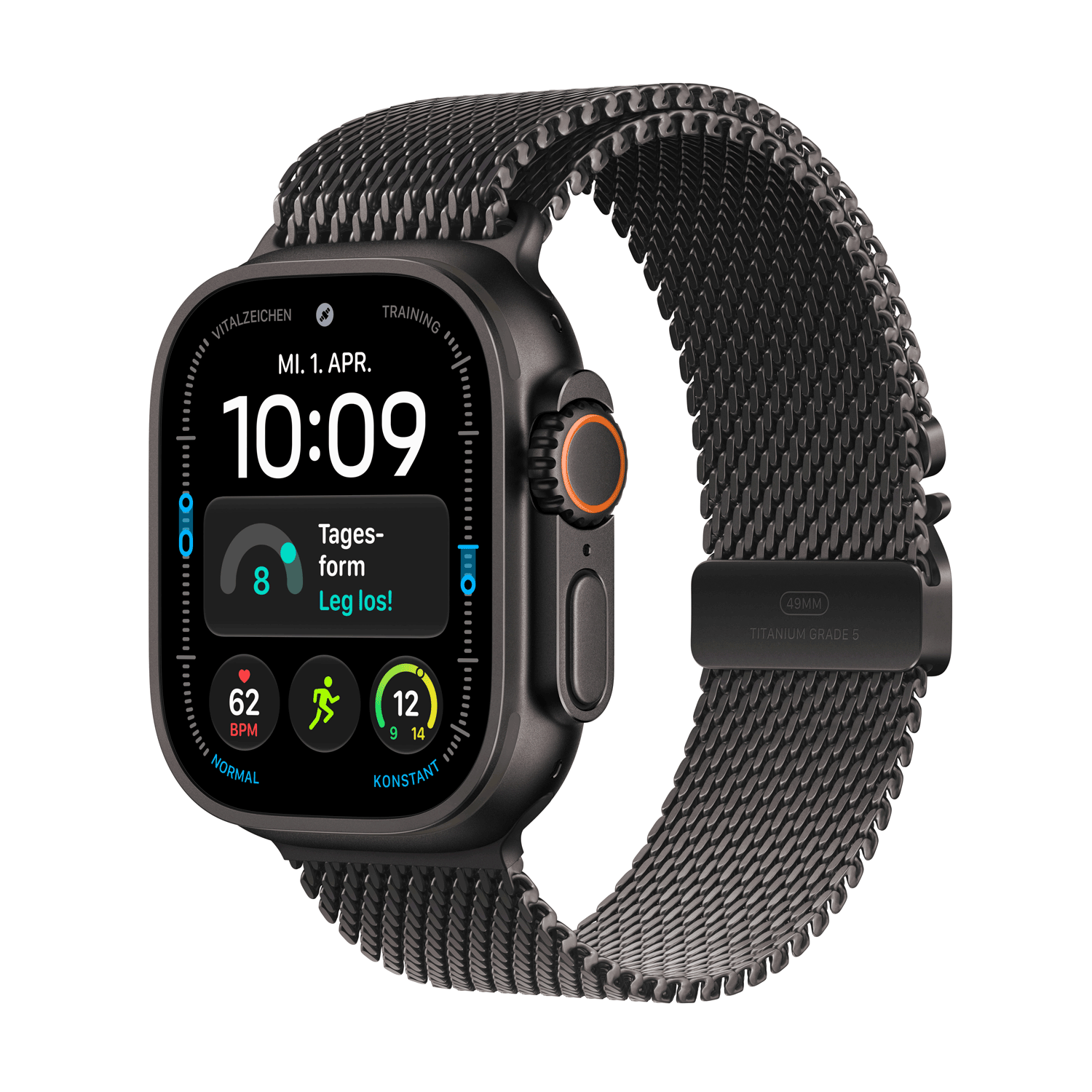 Apple Watch Ultra 4 GPS + Cellular 49mm Titangehäuse Schwarz mit Milanaise Armband Titan Schwarz - L