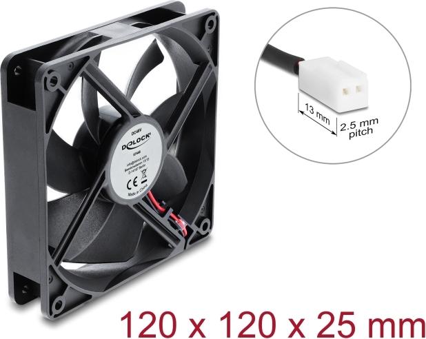 Delock Axiallüfter 48 V DC, 120 x 120 x 25 mm mit 2 Pin Lüfteranschluss schwarz (67448)