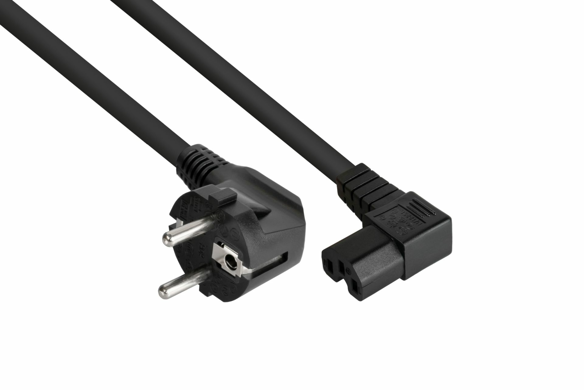 Kabelmeister SK0151-S030 Stromkabel Schutzkontakt Typ E+F an IEC C15 90° 3 m Schwarz