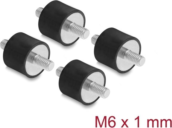 Delock Vibrationsdämpfer M6 x 1 mm D 20 x H 15 mm mit 2 x Außengewinde 4 Stück schwarz (60814)