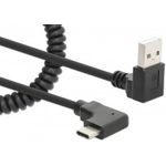 MANHATTAN Spiralkabel USB-A auf USB-C Ladekabel USB Typ-A-Stecker auf Typ-C-Stecker, 1 m, verknotungsfreies, geringeltes Design, Winkelstecker, keine Datenübertragung, schwarz (356220)