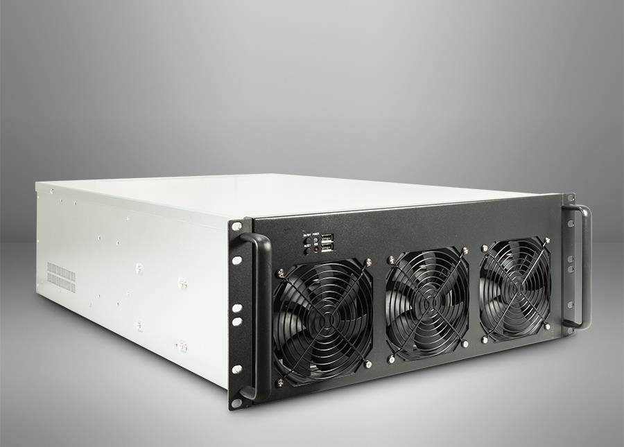 Inter-Tech 4F28 Mining 4U Rack-Gehäuse E-ATX Schwarz, Silber