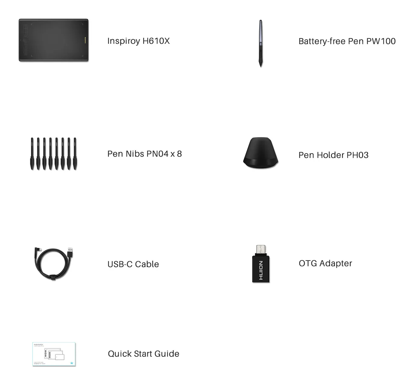 Huion Inspiroy H610X Grafiktablett 8192 Druckstufen USB Typ-C Schwarz