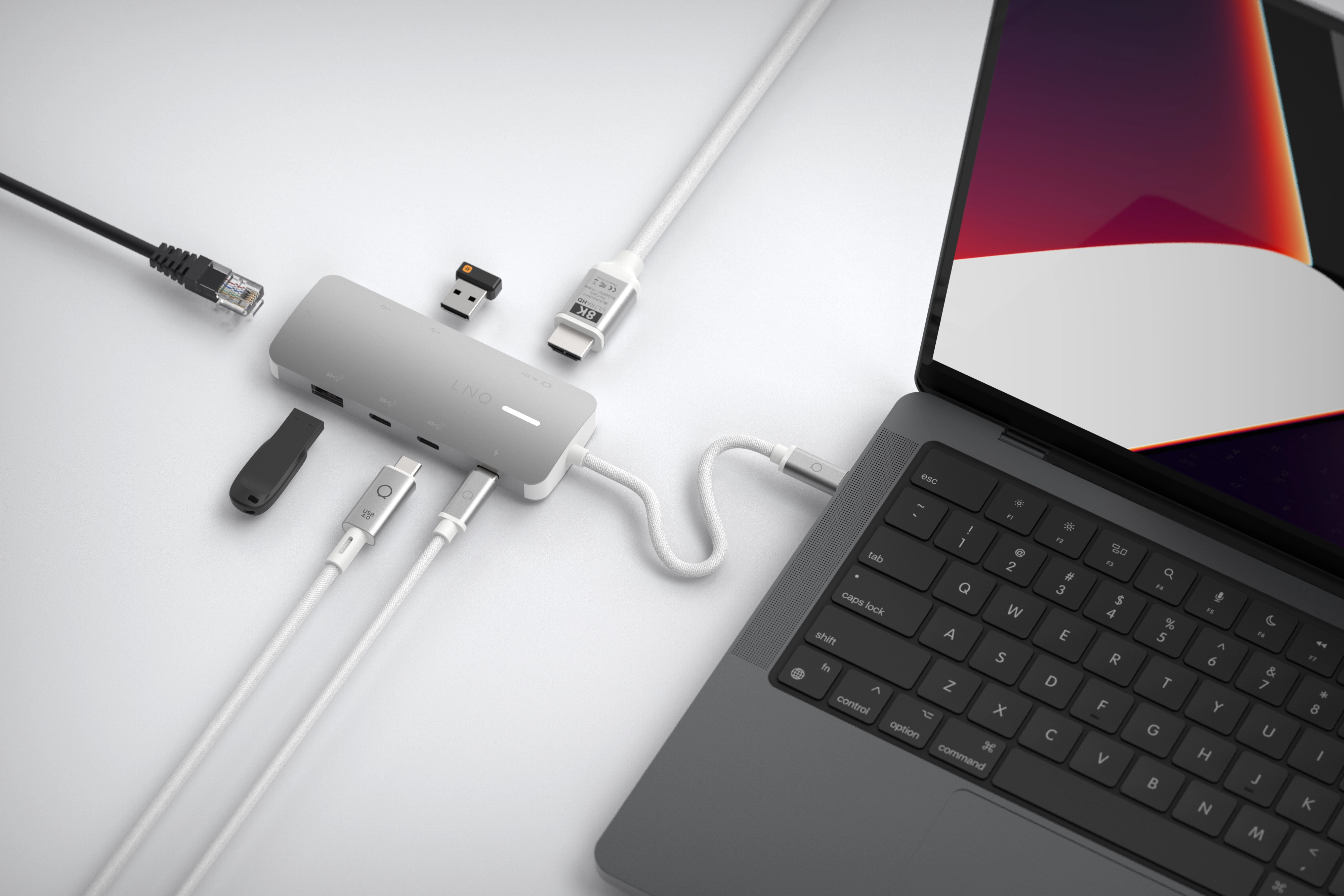 LINQ 8in1 Pro USB-C Multiport Hub 140 W 10 Gbit/s Grau, Weiß