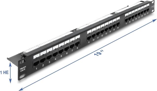 Delock 19? 1 HE Patchpanel 24 Port Cat.6 mit LED und Entlastungsschiene ungeschirmt schwarz (91087)