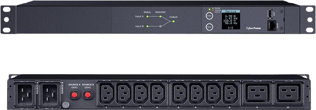 CyberPower Metered ATS Series PDU24005 Stromverteilereinheit 10 Ausgänge 200-240 V 1U Schwarz