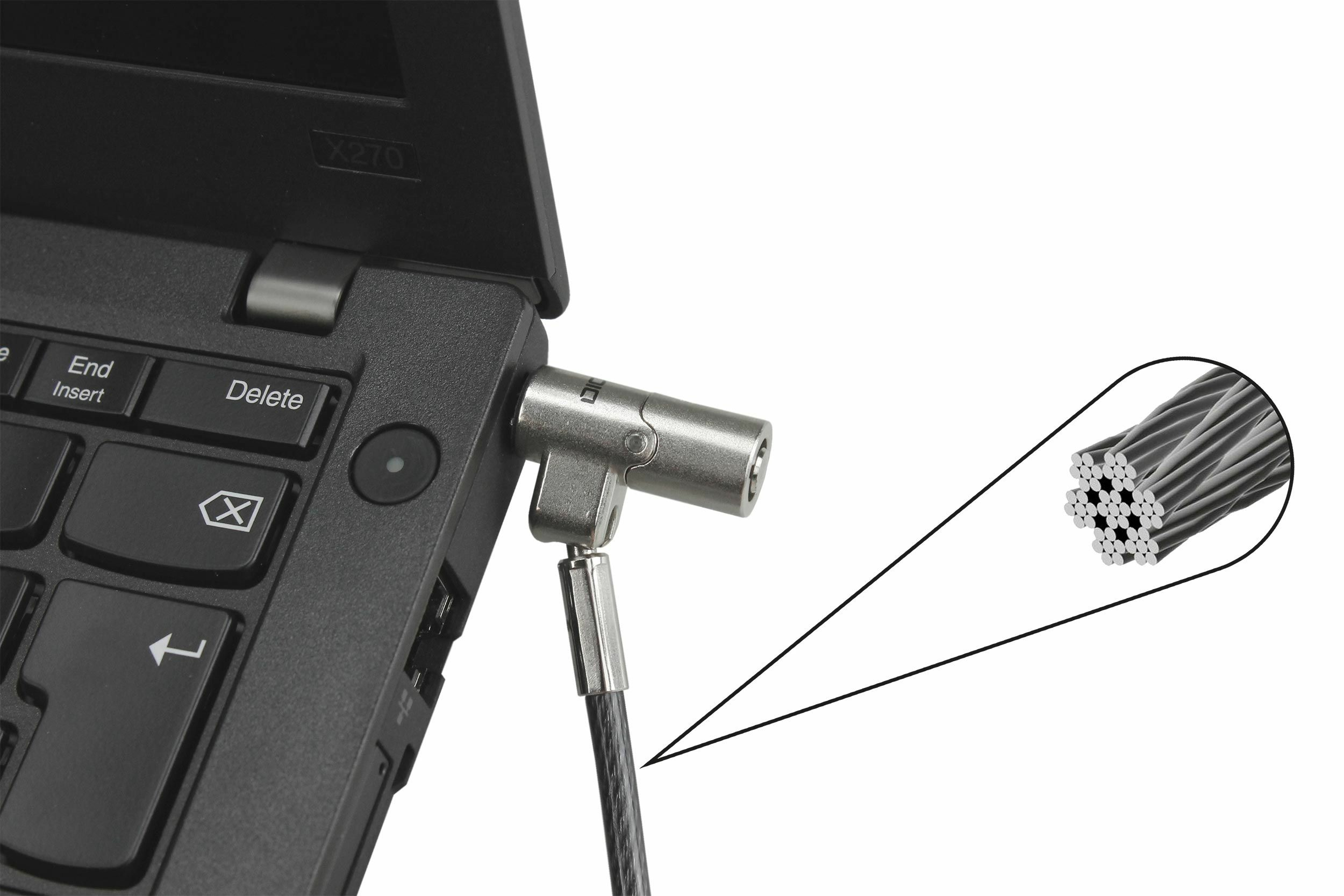 DICOTA Nano Lock Ultra Slim Sicherheitskabelschloss 2,5x6 mm Schlitz Schlüssel 2 m Schwarz, Silber