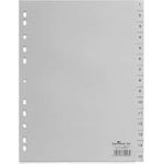 DURABLE Kunststoff-Register, Zahlen, A4, 15-teilig, 1 - 15 grau, Universallochung, volle Höhe, mit geprägten Taben (6524-10)