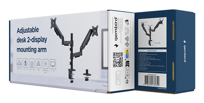 Gembird MA-DA2P-02 Monitorhalterung für 2 Displays 17–32" Fine Texture Black