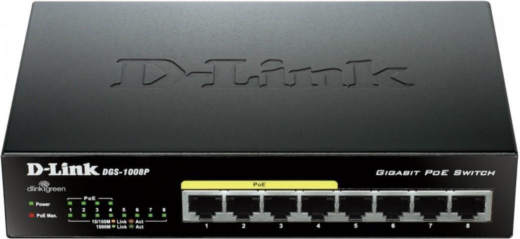 D-Link DGS 1008P Unmanaged Switch 8 Ports 4x PoE Gigabit Ethernet Schwarz