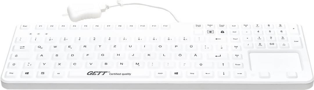 Gett CleanType Prime Touch+ Kabelgebundene Tastatur mit Touchpad IP68 109 Tasten Swiss Layout Weiß