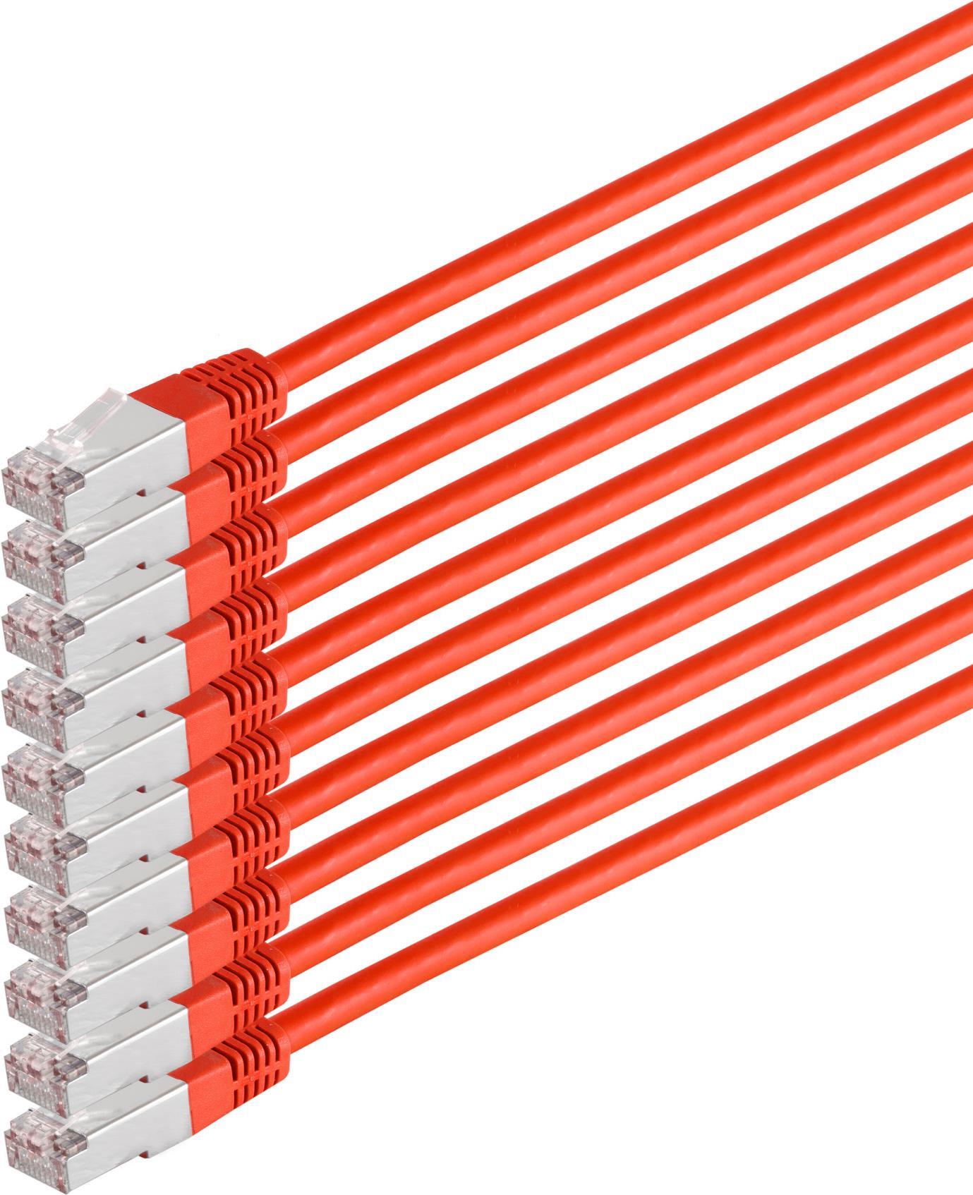 S/CONN maximum connectivity Netzwerkkabel-Patchkabel, cat 6, S/FTP, PIMF, Halogenfrei, VE10, rot, 0,25m (75711-H0.25R-SET10)