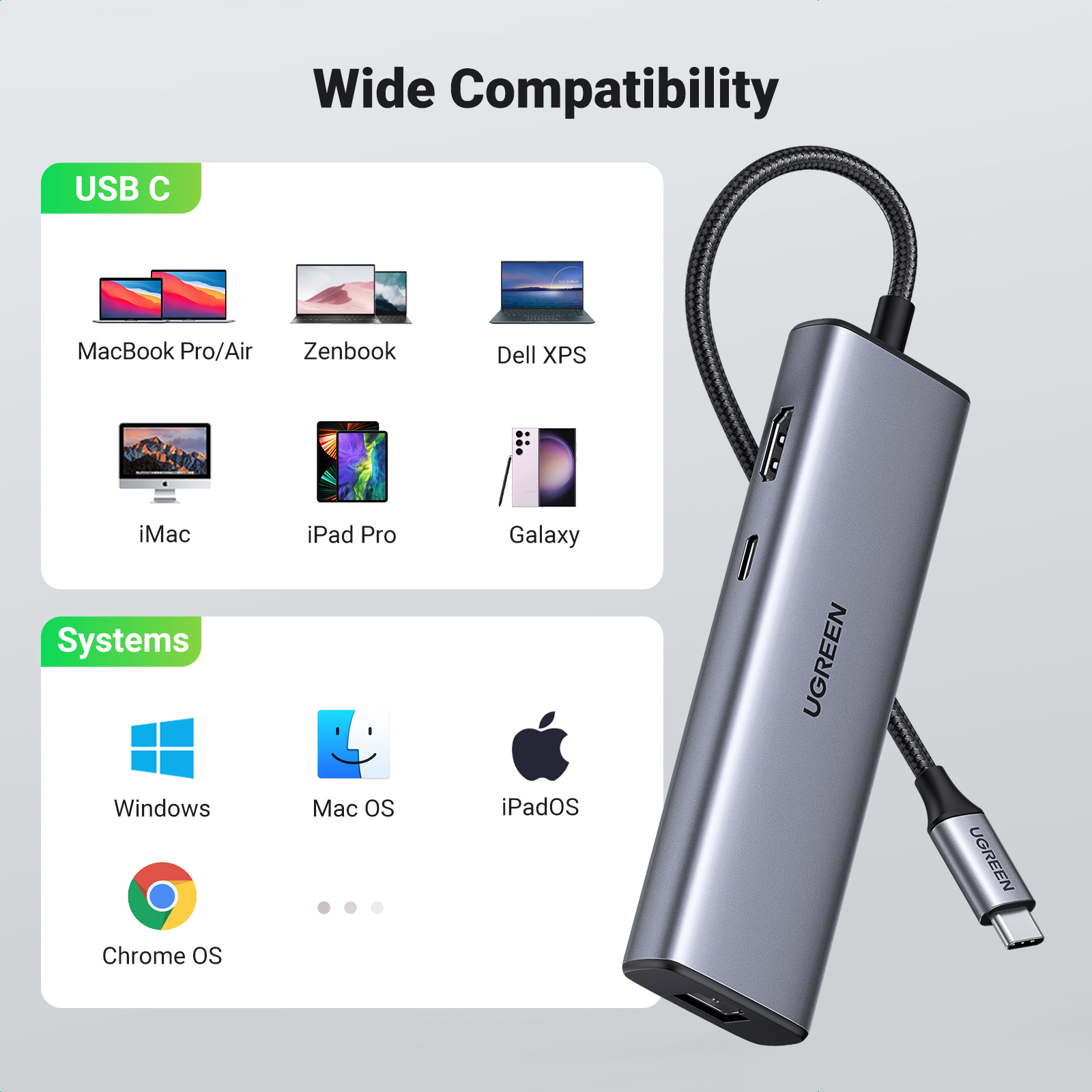 Ugreen USB-C Hub 7-in-1 HDMI Gigabit-Ethernet USB 3.0 Power Delivery Space-grau
