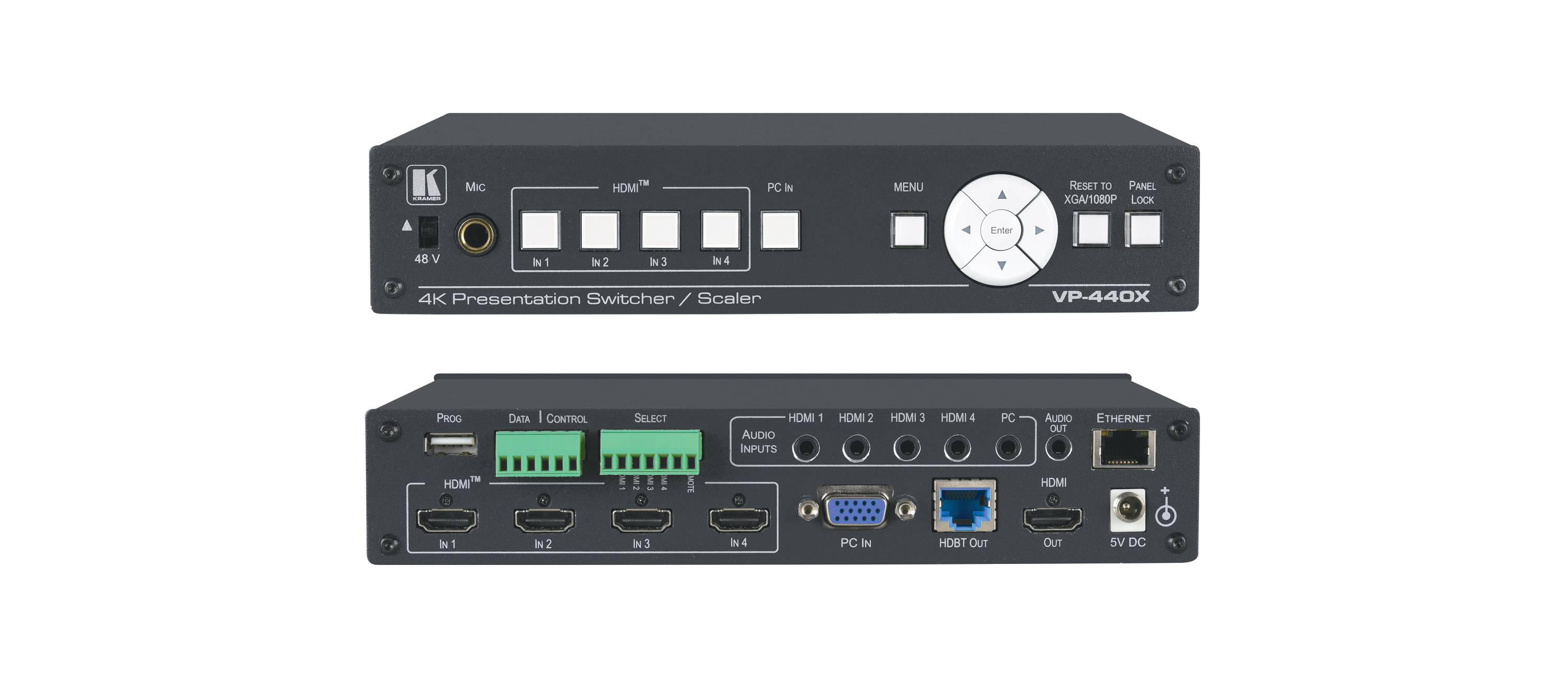 Kramer VP-440X 18G 4K 4:4:4 Präsentationsumschalter mit Scaler, HDMI und HDBaseT Ausgang Schwarz