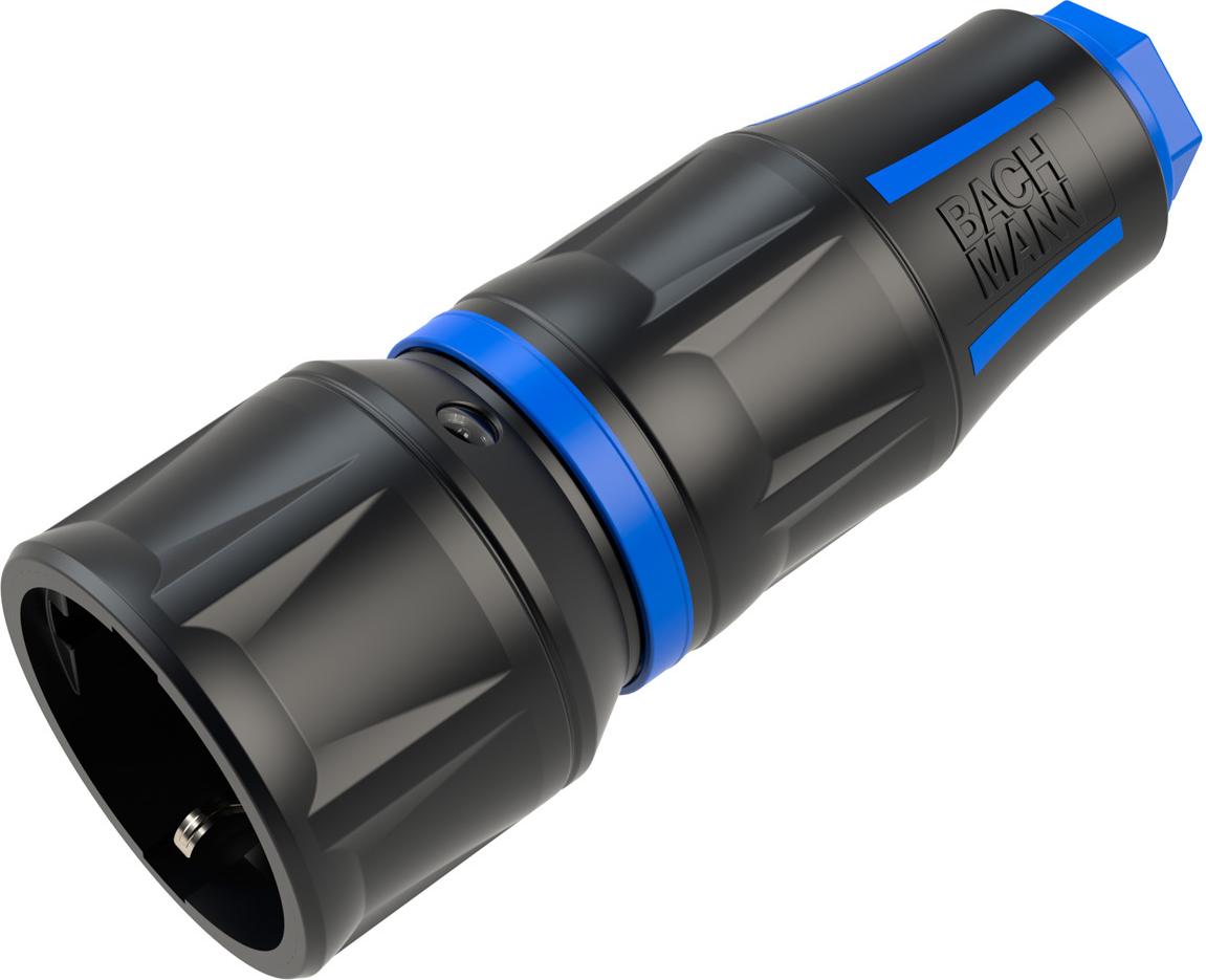 BACHMANN Profi-Schutzkontaktkupplung CEE7/3, gummiert, IP20, schwarz / blau (BM0017348)