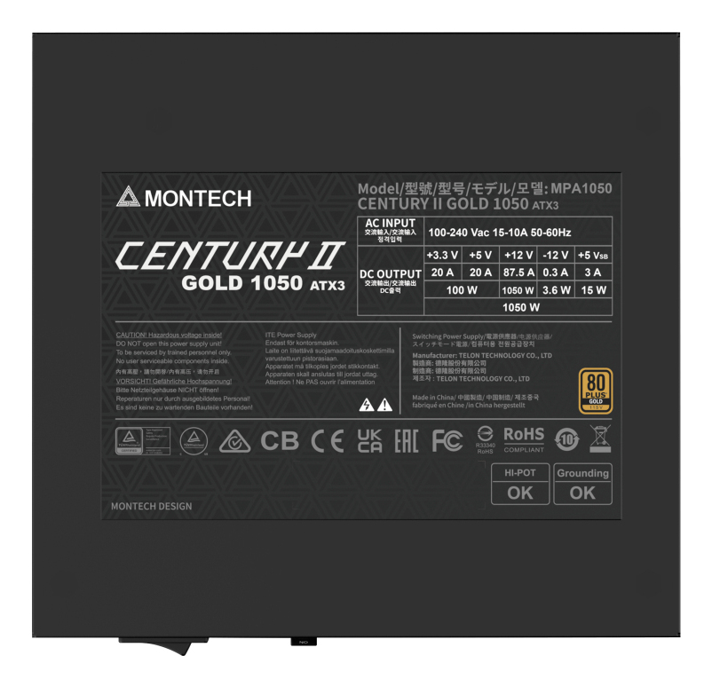 Montech Century II 1050W ATX 3.1 80 PLUS Gold Vollmodulares PC-Netzteil Silber