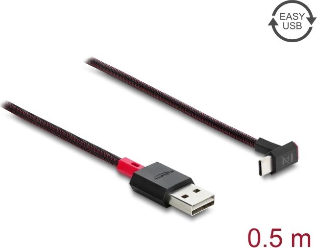 Delock EASY-USB 2.0 Kabel Typ-A Stecker zu USB Type-C™ Stecker gewinkelt oben / unten 0,5 m schwarz (81549)