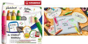 STABILO Whiteboard-Marker MARKdry NEON, 4er Etui neu entwickelte XXL-Mine speziell für Whiteboards und - 1 Stück (648/4-01)