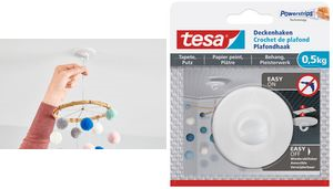 tesa Powerstrips Deckenhaken, für Tapete & Putz, 0,5 kg ideal zur Befestigung von Deko-Objekten, - 1 Stück (77781-00000-00)