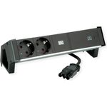 Bachmann DESK2 ALU BLACK Steckdoseneinheit mit erhöhtem Berührungsschutz 2xSchutzkontaktsteckdosen 88,90cm (35") schwarz 1xUSB C 60W Charger Zuleitung 0,2m H05VV-F3G1,5mm² schwarz mit GST18i3 Stecker Profil: Aluminium eloxiert (natur) Endkappen: Kunststoff schwarz inkl. (937.303)