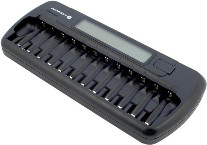EverActive NC-1200 NiMH Ladegerät mit LCD-Display für 1–12 AA/AAA Akkus Schwarz