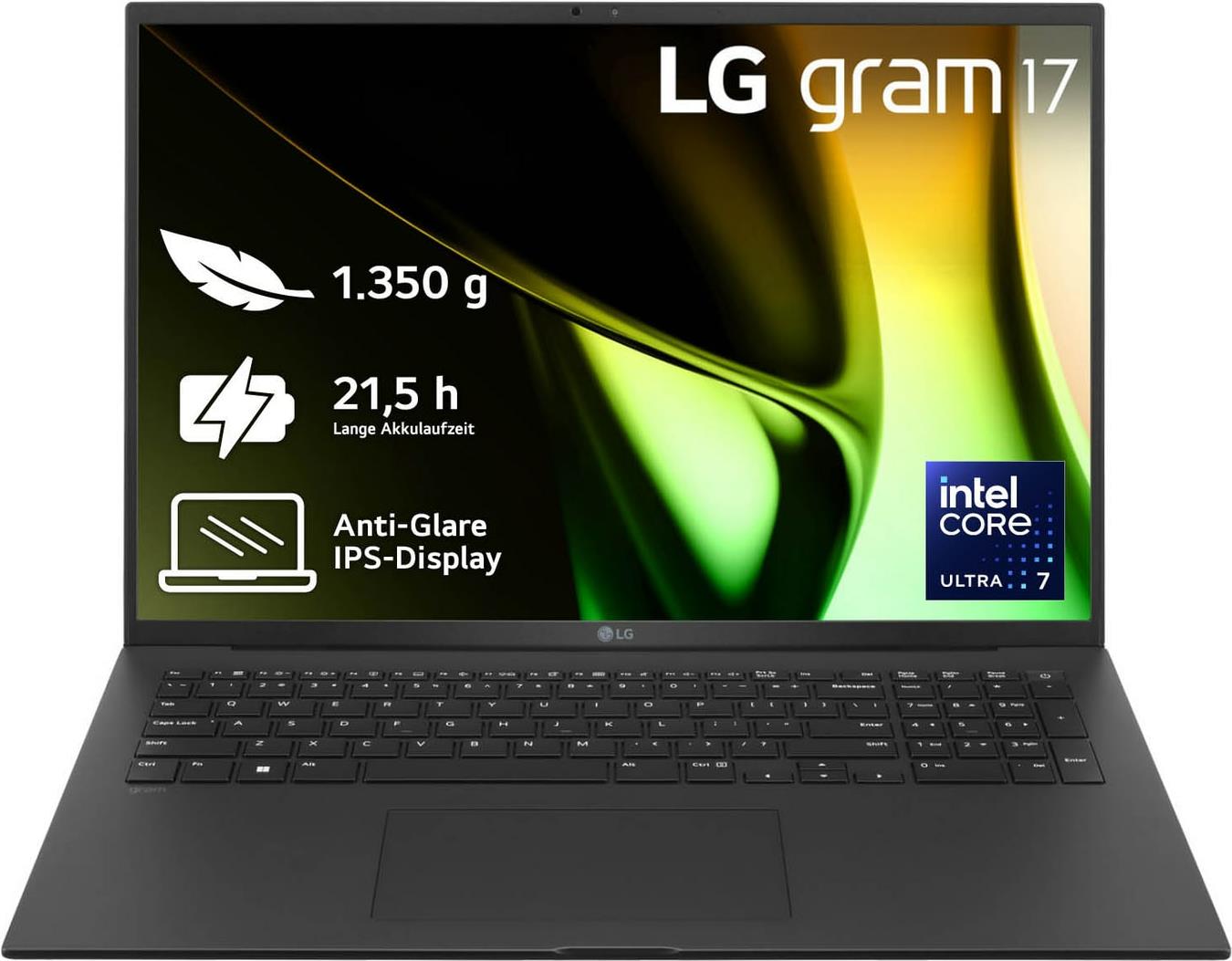 LG Gram 17ZV90S-G.AA75G laptop Intel Core Ultra 7 155H 43,2 cm (17") WQXGA 16 GB LPDDR5x-SDRAM 512 GB SSD Wi-Fi 6E (802.11ax) Windows 11 Home Schwarz (17ZV90S-G.AA75G)