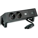 Bachmann DESK2 Steckdosenleiste Farbe schwarz, ähnlich RAL9005 mit erhöhtem Berührungsschutz 2xSchutzkontaktsteckdosen schwarz 1xUSB C 30W Charger Zuleitung 0,2m H05VV-F3G1,5mm² schwarz mit GST18i3 Stecker inkl. Haltewinkel Logo verpackt im Karton (902.963)