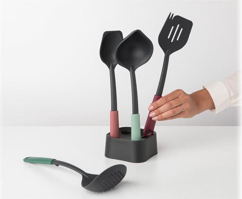 Brabantia Tasty+ Utensilienset 5-teilig mit Ständer Schwarz Grün Rot