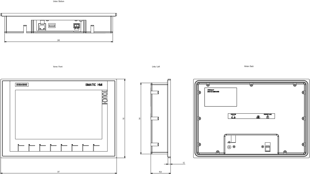Siemens SIMATIC HMI KTP900 Basic Touch-Panel 9" 24 V/DC Schwarz