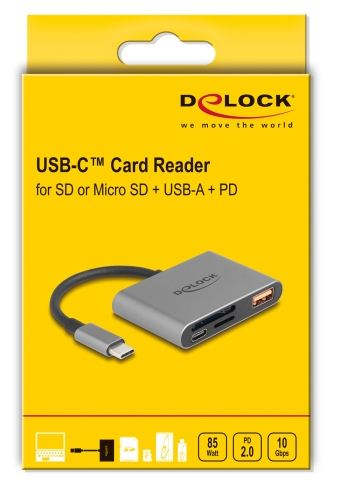 Delock 91016 Kartenleser USB-C + USB-A 10 Gbit/s für SD und microSD Grau