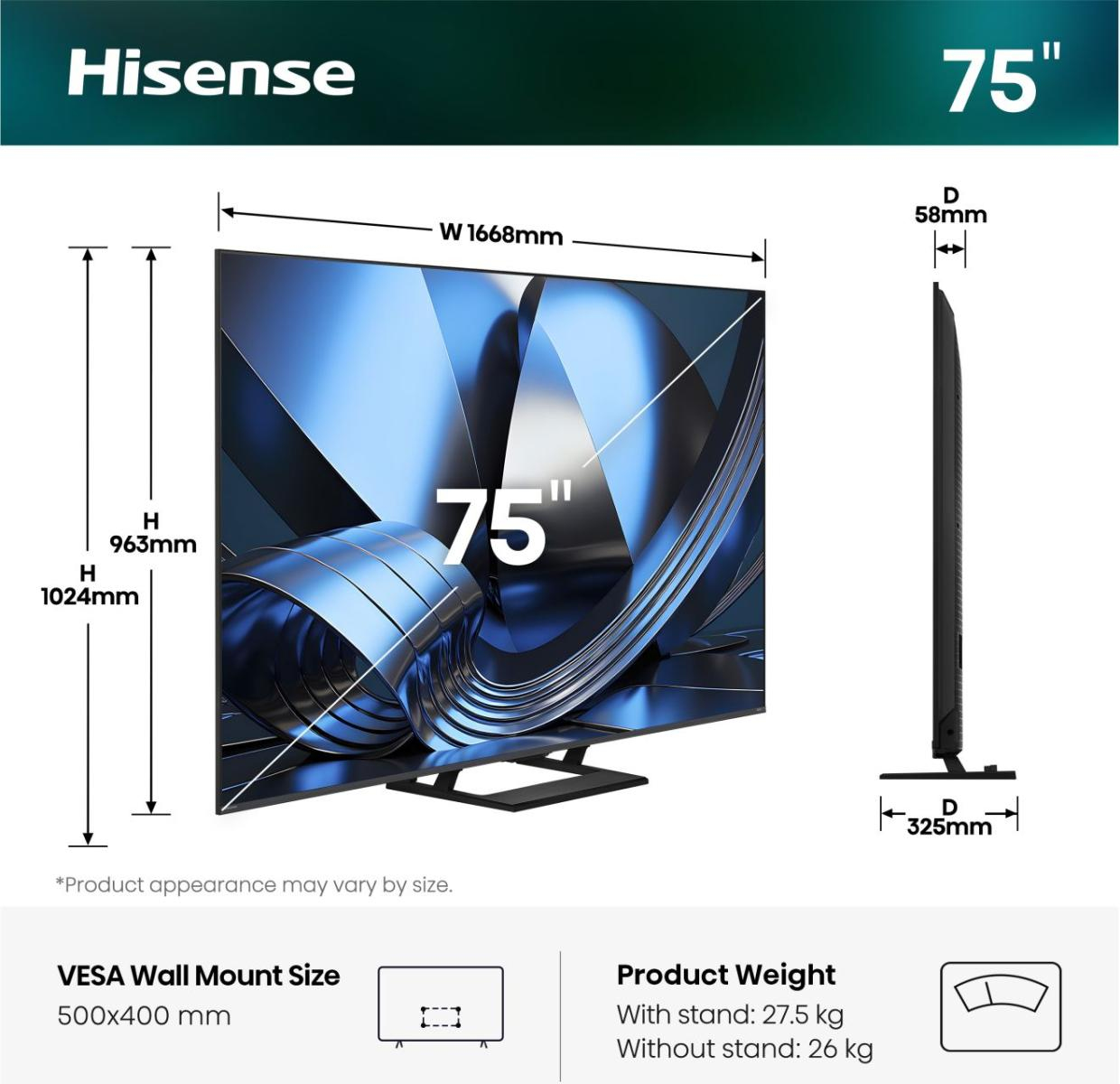 Hisense 75U7DSE ULED MiniLED 75" Smart TV 4K 144 Hz Multituner PVR Schwarz