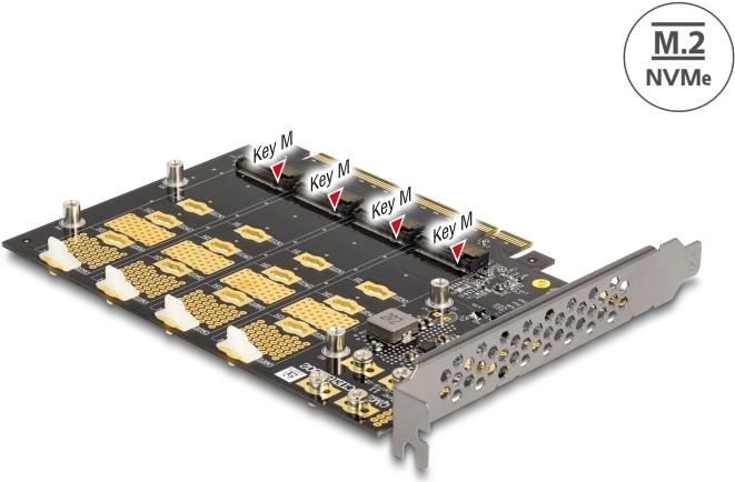 Delock 89017 PCI Express x16 Karte 4x intern M.2 NVMe Key M Bifurcation Schwarz, Silber