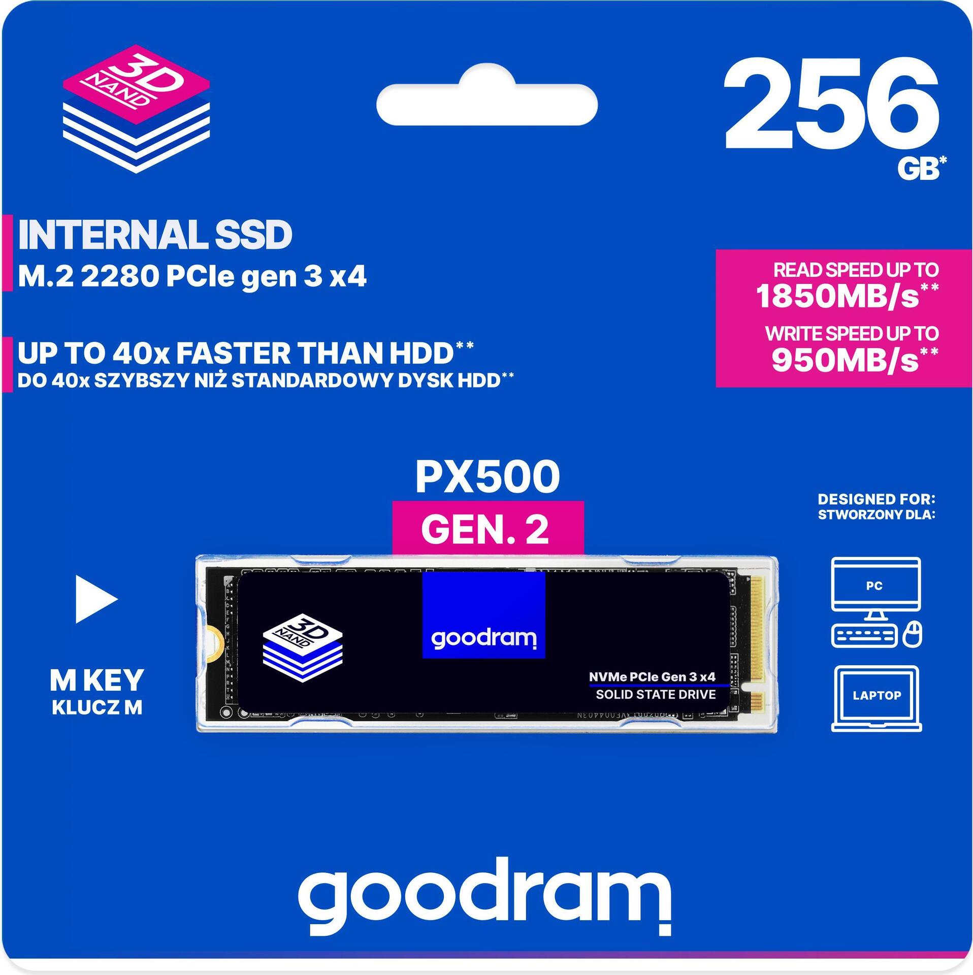 Goodram PX500 Gen.2 M.2 256 GB PCI Express 3.0 3D NAND NVMe (SSDPR-PX500-256-80-G2)